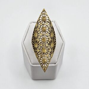 Gold Tone Brass Flower of Life Full Finger Statement Ring Size 8.75
